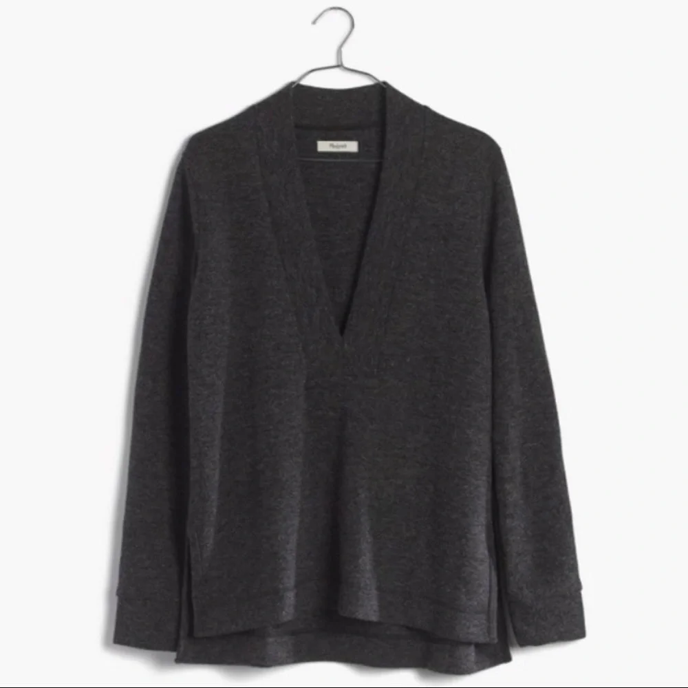 Madewell Slate Charcoal Gray Knit Popover Deep Plunging V-Neck Sweater Size M